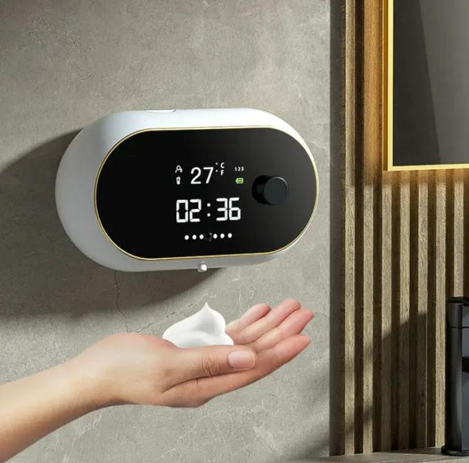 Dispenser Automático de Sabonete com Relógio e Temperatura