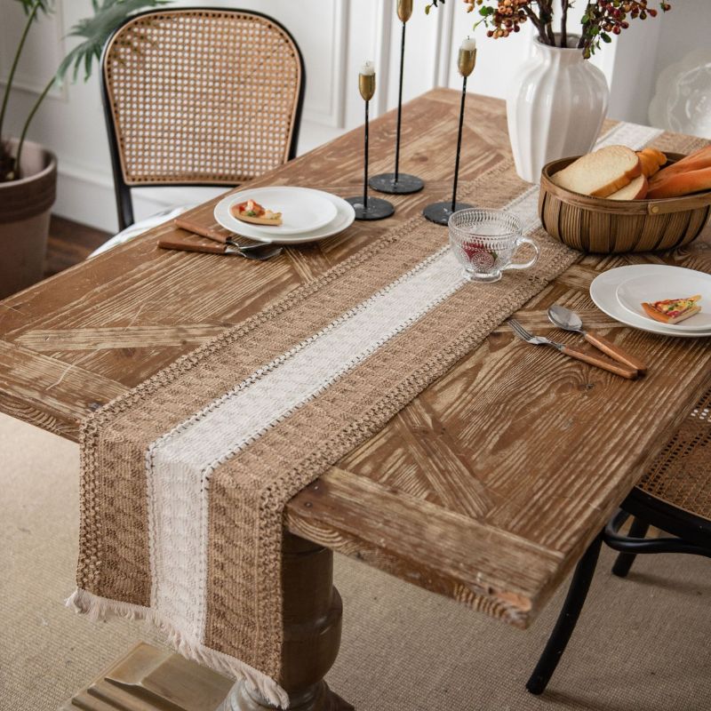 Caminho de mesa com franja 100% algodão boho 30 x 200cm