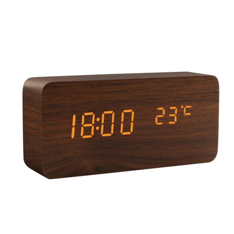 Relógio Despertador Digital LED de Madeira